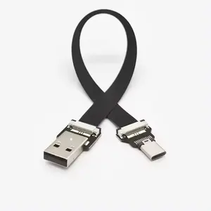 สายต่อ USB แบบแบนโปรไฟล์ต่ํา USB 3.1 ประเภท C FFC FPC สายริบบิ้นแบนแบบยืดหยุ่นบางเฉียบบางเฉียบ PVC สีดํามาตรฐาน
