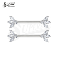 SUPERSTAR ASTM F136 Titane Poli Miroir, Piercing de Nombril à Barre Droite avec Fleur de Lotus, Marquise et Zircon Cubique Rond