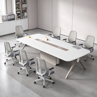 Table de réunion minimaliste blanche, plateau bicolore, forme rectangulaire arrondie, bureau de conférence, taille personnalisable