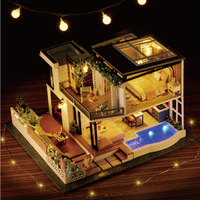 Cabaña de Madera DIY Xixi, Casa Pequeña, Villa Grande con Piscina, Doble Capa, para Ocio