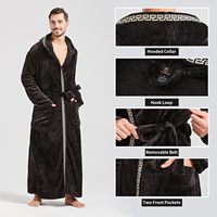 Peignoir pour homme grande taille à capuche bicolore en flanelle polaire contrastante, long et moelleux, 100 % polyester