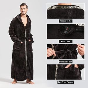 <strong>Mens</strong> Robes Big Tall Hood Two Tone Flannel Fleece Contrast Bathrobe Full Length Plush Long <strong>House</strong> <strong>Coat</strong> 100 Polyester - Product Image 3