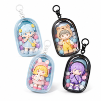 Pochette de présentation en PVC transparent pour mini-poupées, porte-clés transparent avec pompon, étui pour figurines, breloque de sac Kawaii, cadeau, logo personnalisé OEM, vente en gros