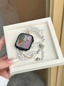 Correa de Reloj de Perlas de Lujo para Reloj Inteligente de 38-49 mm, Estilo Joyería, Cadena para Mujer, Regalo - Product Image 5
