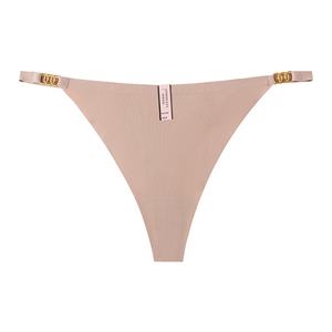 Lencería Erótica de Estilo Europeo Americano con Tirantes Finos y Sexy para Mujer, Tanga de Cintura Baja con Hebilla de Anillo Metálico, Transpirable, de Nailon y Algodón, Color Nude - Product Image 6