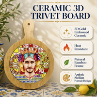 Vente en gros OEM Plaque de cuisson en céramique 3D dorée en relief motif bambou 19x27cm, design personnalisé, résistante à la chaleur, dessous de plat, cadeau souvenir