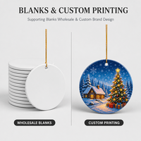 Ornement rond en céramique vierge personnalisable par sublimation pour la maison, Noël, décoration suspendue, faible MOQ, vente en gros