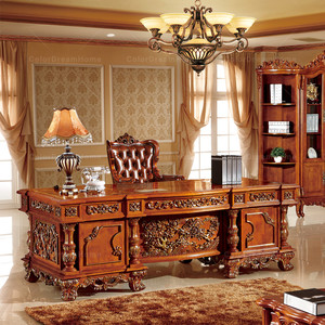 Bộ Đồ Nội Thất Văn Phòng Cổ Điển Kiểu Mỹ Kệ Sách Và Ghế Văn Phòng Chạm Khắc Gỗ Thủ Công Sang Trọng - Product Image 1
