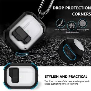 Funda protectora para auriculares con hebilla de bloqueo automático magnético transparente para <span class=keywords><strong>Airpods</strong></span> 4 para <span class=keywords><strong>airpods</strong></span> 1 2 3 /<span class=keywords><strong>Pro</strong></span> 2 TPU + PC Armor Cover + HOOK - Product Image 5