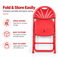 Chaise pliante en plastique rouge vif avec cadre métallique, dossier coquille, portable, pour jardin, banquet, mariage, événements intérieurs et extérieurs