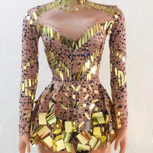 Club bar <span class=keywords><strong>Chanteuse</strong></span> DJ Robe à paillettes Costume de scène une pièce à manches longues - Product Image 2