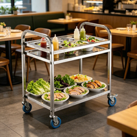 Chariot à condiments double niveau pour la restauration, en acier inoxydable, avec trous pour bouteilles d'épices