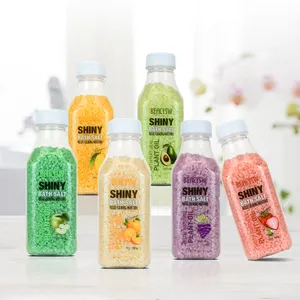 Commercio all'ingrosso Private Label personalizzato bottiglia di latte doccia Gel Scrub al sale bolle di fiori di ciliegio profumo sale da bagno