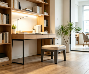 Taburete Moderno Tapizado en Tela con Patas de Madera Oscura para Muebles de Sala de Estar - Product Image 2