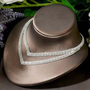 Hibride Micro cubride Pave 2ชั้นต่างหูสร้อยคอชุดเครื่องประดับเจ้าสาวสำหรับผู้หญิงงานแต่งงานงานเลี้ยงอาหารค่ำ N-1841 - Product Image 5