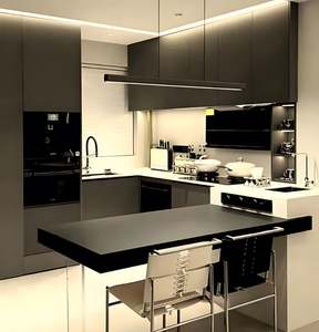 Gabinetes de Cocina Modernos de Lujo, Madera Maciza, Puertas de Cocina de Melamina, Isla Individual, Pintura Brillante, Gabinetes Laterales de Comedor - Product Image 1