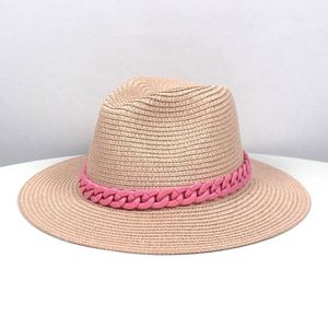 Wholesale Female Summer Sun <b>Straw</b> <b>Hats</b> Jazz <b>Hat</b> Beach <b>Straw</b> Panama Fedora <b>Hat</b> with Chain - Product Image 5