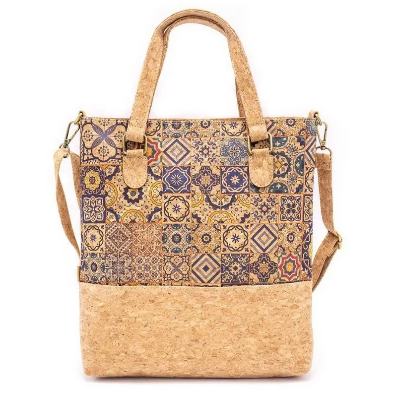 ISO BSCI factory custom natural cork women's tote bag vintage crossed body shopping bags two tone splicing cork handbags
