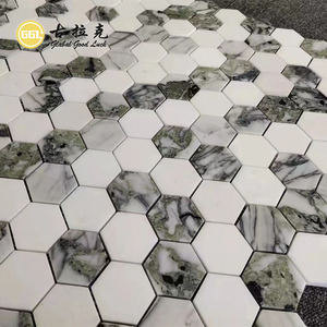 Mosaïque de marbre hexagonal blanc et vert naturel - Résistante à l'eau, design moderne pour les murs de la <span class=keywords><strong>cuisine</strong></span>, de la chambre, de la salle de bain, des murs extérieurs - Product Image 5