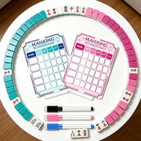 Tableau de score de mahjong en acrylique, style bleu rose, suivi des scores effaçable avec marqueurs, panneau de comptage des scores pour jeu de bureau