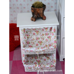 Mesita de noche de madera blanca con cestas de almacenamiento para muebles de dormitorio - Product Image 2
