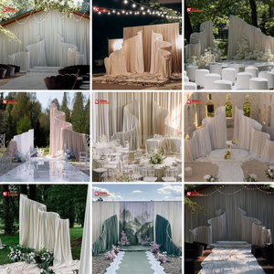 Supporto ad arco in metallo color champagne per fondale decorativo per eventi e matrimoni, con tenda in tessuto drappeggiato per matrimoni - Product Image 4