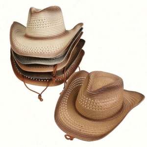 Chapeaux de paille vintage de cowboy western en gros, casquettes de protection solaire pour sports de plein air, chapeaux pliables à bord relevé pour l'alpinisme - Product Image 1