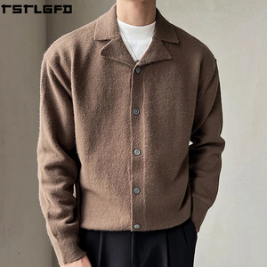 Cárdigan Personalizado con Cuello Polo para Hombre, Color Crema, Mohair Afelpado, Solapa con Muescas, Corte Holgado, Estilo Urbano, Fabricantes de Suéteres para Hombre al por Mayor - Product Image 6