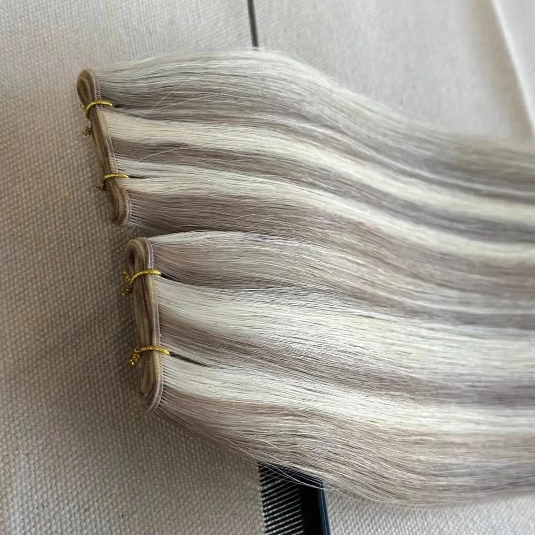 Top Quality Russian Genius weft hair extensions hand tied hair extensions raw human hair seamless weft invisible Genius Weft