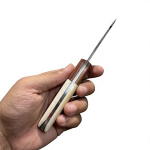 Cuchillo de caza y camping de hoja fija con punta de caída, de acero de Damasco, con mango de madera y hueso, personalizable DIY - Product Image 2