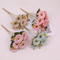 Bunga Sutra Buatan Rangkaian Kecil Buket Tujuh Kuntum Gerbera African Daisy Vintage Eropa Dekorasi Ruang Tamu Rumah Floral