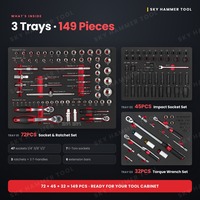 Jeu d'outils mécaniques 149 pièces, clé dynamométrique, jeu de douilles à chocs 1/4 3/8 1/2, CR-V, 3 plateaux en mousse EVA pour armoire à outils, réparation automobile