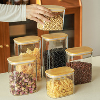 Bocal hermétique carré en verre transparent moderne et minimaliste pour la cuisine, idéal pour le stockage des céréales, du thé, des aliments et des bonbons
