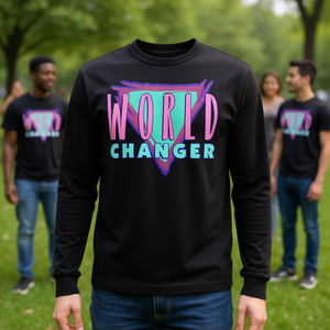 T-shirt a maniche lunghe World Changer nera 100% cotone design unisex - Product Image 3