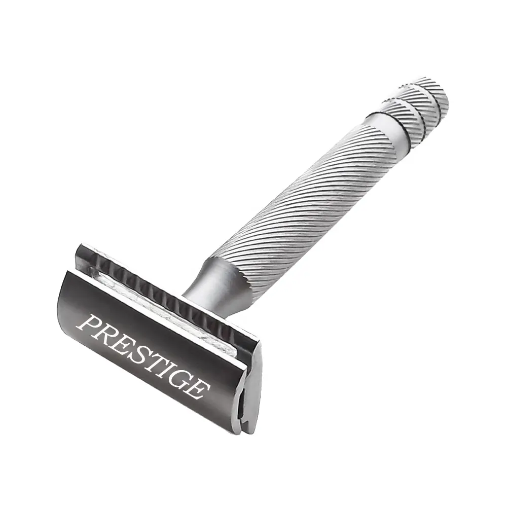 Classic 3-Piece Double Edge Safety Razor | Stainless Steel mit Chrome Finish | Prestige Razor 1546 | For Shaving