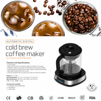 Machine à café électrique à infusion froide - Grande capacité de 1050 ml - Système de préparation par goutte à goutte sans BPA - Contrôle numérique et 4 modes de force - OEM/ODM
