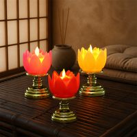 Bougie LED Lotus à base dorée avec mèche oscillante, articles de prière, décoration de table pour Diwali, Noël, anniversaire, fête, chambre