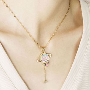 Collar de acero inoxidable con doce constelaciones de fantasía, collar de cadena de clavícula con colgante chapado en oro para mujer - Product Image 1