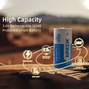 Xtar 850mAh nút Top 3.6V 3.7V Li-ion 16340 có thể sạc lại pin cho fan Đèn pin Led ánh sáng Con trỏ laser - Product Image 5
