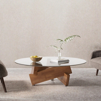 Table basse moderne en verre trempé durable avec cadre en bois, design léger et mobile, assemblage facile, meuble d'appoint pour la maison