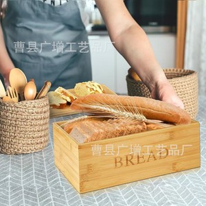 Bread Box Wooden Storage Container Rectangle With Lid Multifunctional <b>Kitchen</b> Bread Keeper For Home Use - Product Image 2
