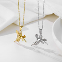 Bijouterie Vente en Gros or 18K 3D Revenge Gun Ange Pendentif Collier Vintage Ailes d'Ange Acier Inoxydable Argent Câble Chaîne Collier