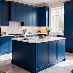 Cuisine ouverte SEA, armoire modulaire du sol au <span class=keywords><strong>plafond</strong></span>, design <span class=keywords><strong>moderne</strong></span> minimaliste écologique, bleu mat, construction en panneaux de mélamine - Product Image 3