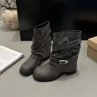 Bottines à talon compensé caché pour femme, en cuir vieilli, avec bride croisée et boucle, style western, 3 couleurs