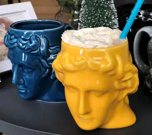 griego antiguo escultura de cabeza Suppliers-Tazas de decoración de escritorio de café personalizadas, escultura de Apolo griego antiguo de gran capacidad, tazas de cerámica con cabeza de David, 3d