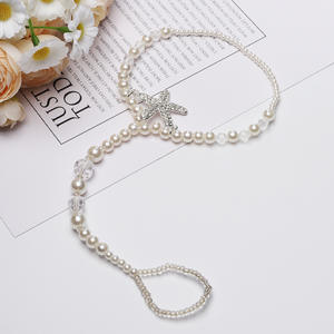 Tobillera de perlas de imitación con dije de estrella, chapada en plata, elástica, con cuentas, joyería de fiesta para mujer, estilo romántico - Product Image 2