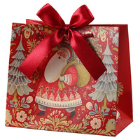 Sac en papier de luxe pliable pour cadeaux de Noël, emballage de saison, sac de courses avec poignée en ruban, vente en gros