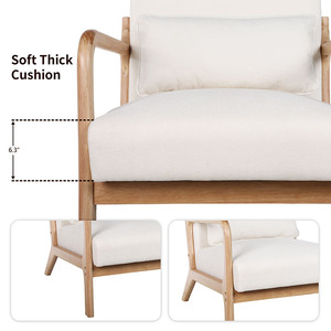 Sillón Moderno de Mediados de Siglo, Sillón de Diseño con Estructura de Madera Maciza <span class=keywords><strong>y</strong></span> Cojín Lumbar Desmontable, Sillón Individual Cuadrado Tipo F - Product Image 2