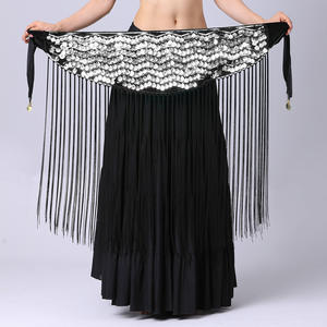 Sparkling <strong>Fish</strong> Scale Triangular Long Tassel Belly Dance Wrap Skirt <strong>Costume</strong> - Product Image 6