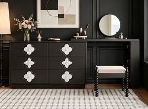Premium Quatrefoil Inlay 6-Drawer Dresser Detachable <b>Vanity</b> Desk Set With <b>Mirror</b> & Bobbin Stool For Bedroom - Product Image 6